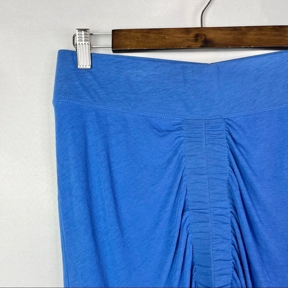 Helmut Lang Blue Viscose Filmed Ruched Front Midi Skirt M‎
